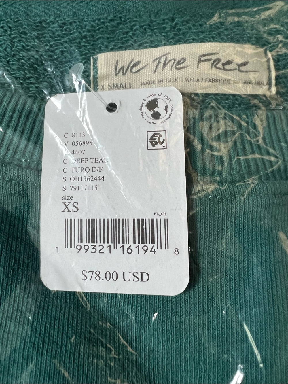 Free People We The Free Camden Sweatshirt in Deep Teal Size XS NWT - Picture 3 of 6